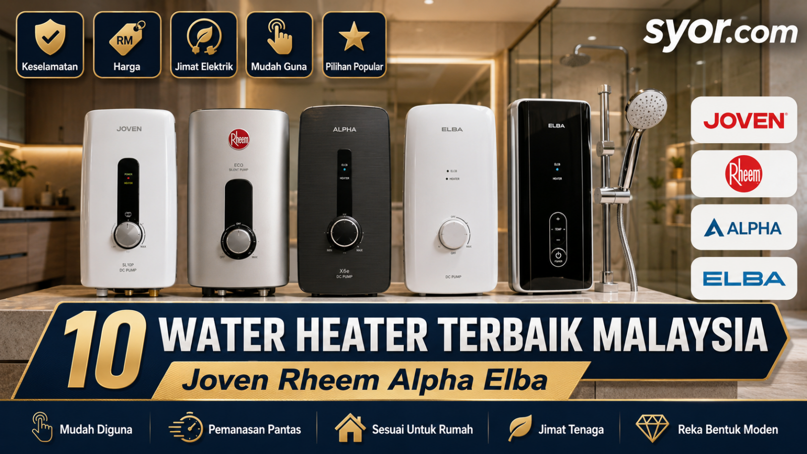 10 Water Heater Terbaik Malaysia: Joven Rheem Alpha Elba
