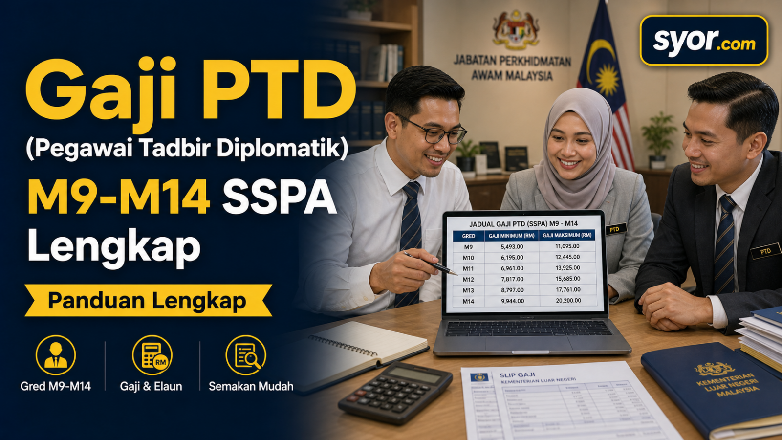 Gaji PTD (Pegawai Tadbir Diplomatik) — M9-M14 SSPA Lengkap
